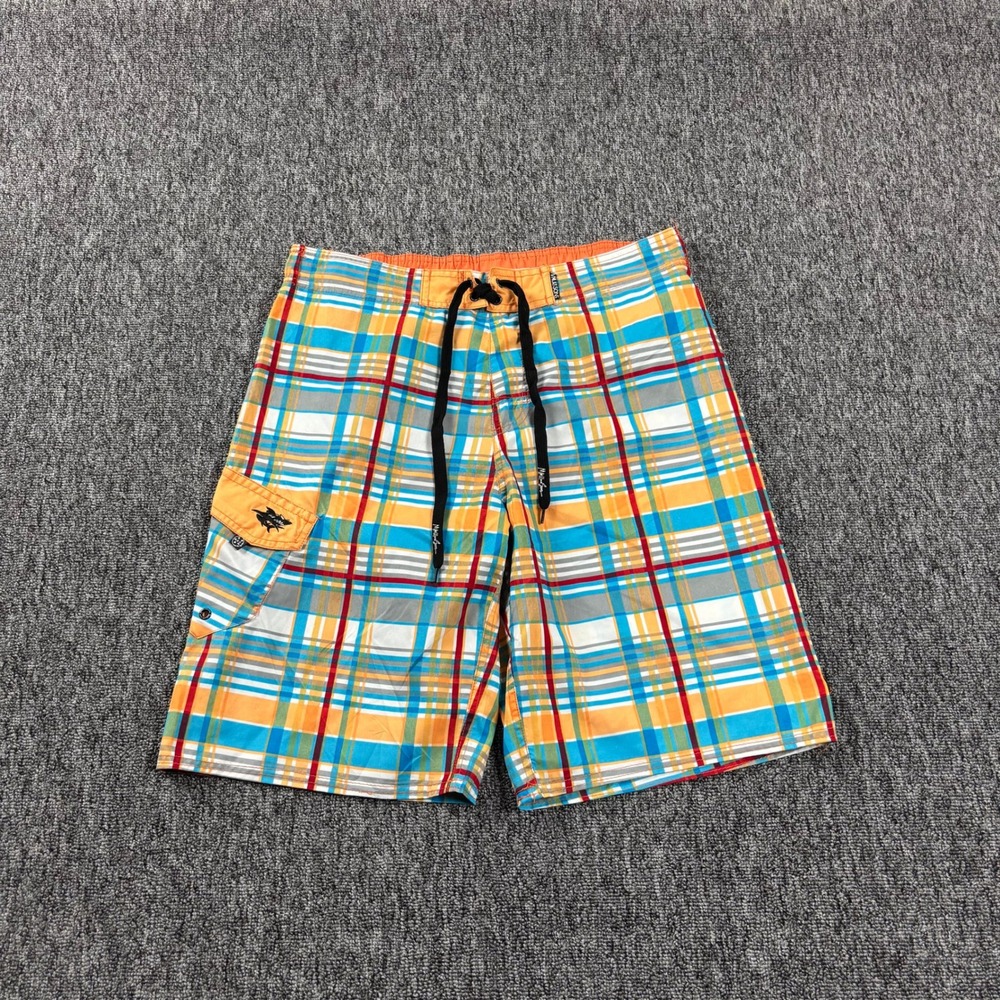 Baggy Y2K Plaid Board Shorts Maui and Sons Surf Orange Size 34